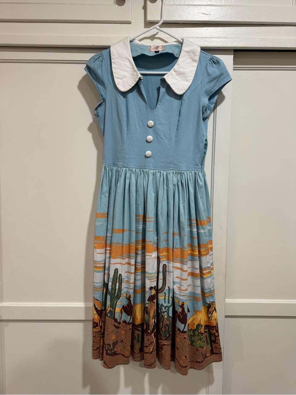 Banned Dancing Days Western Cowboy Print Retro Dress Size S